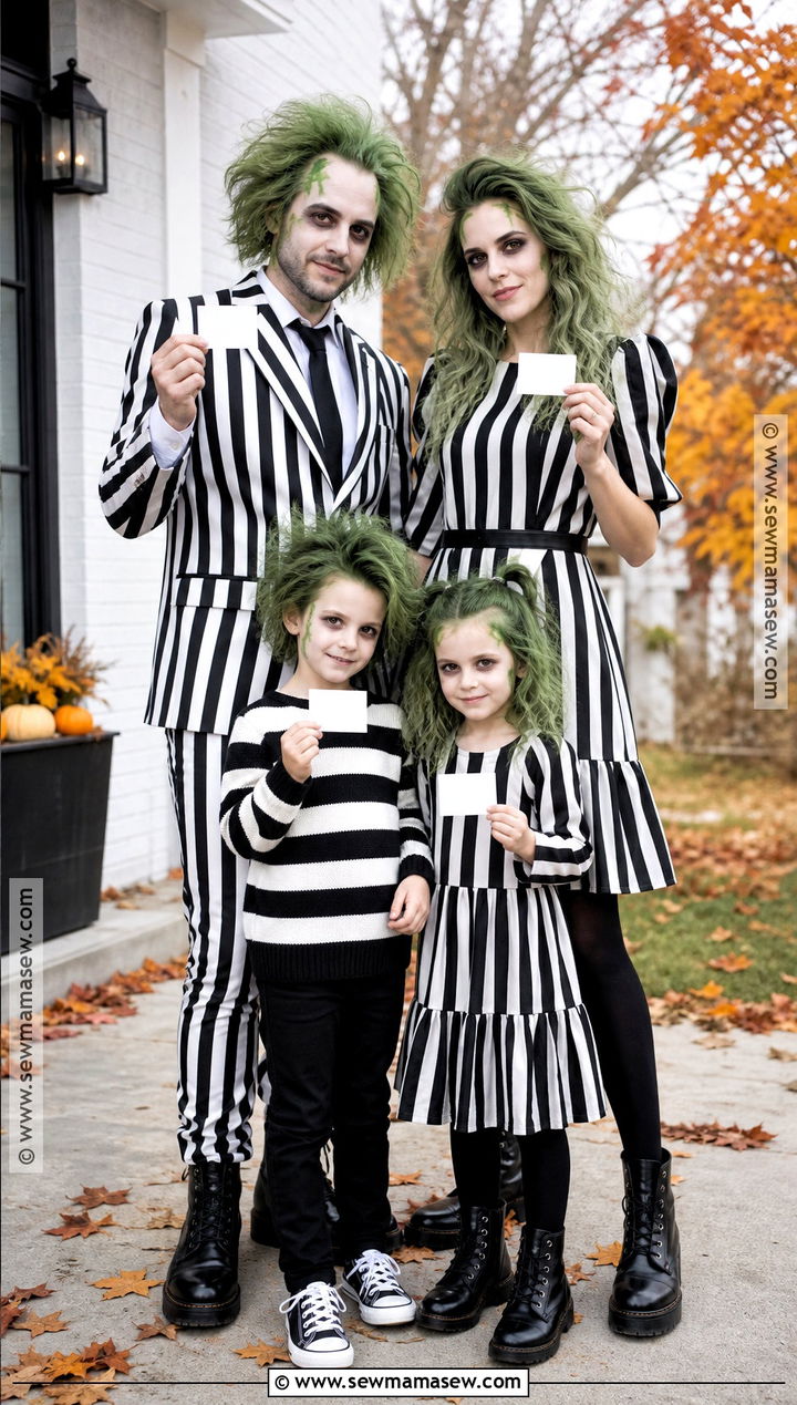 Striped Beetlejuice Family Costume - 30 beetlejuice family costume ideas