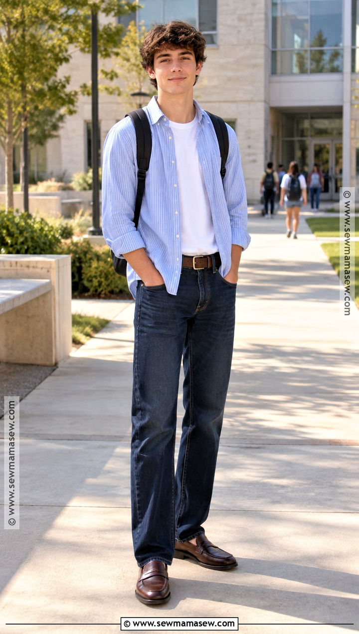 Striped Button Down And Straight Jeans Back To School Outfit - 15 modest back to school outfits for teens
