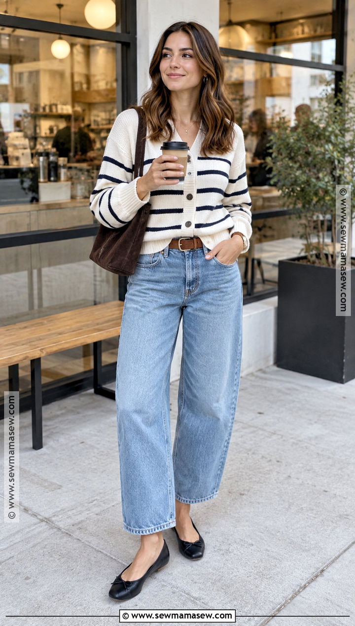 Striped Cardigan With Barrel Jeans - 15 cardigan fall ideas 2026
