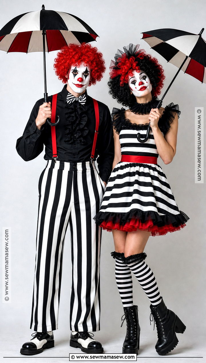 Striped Clown Couple Costume - 30 clown couple costume ideas