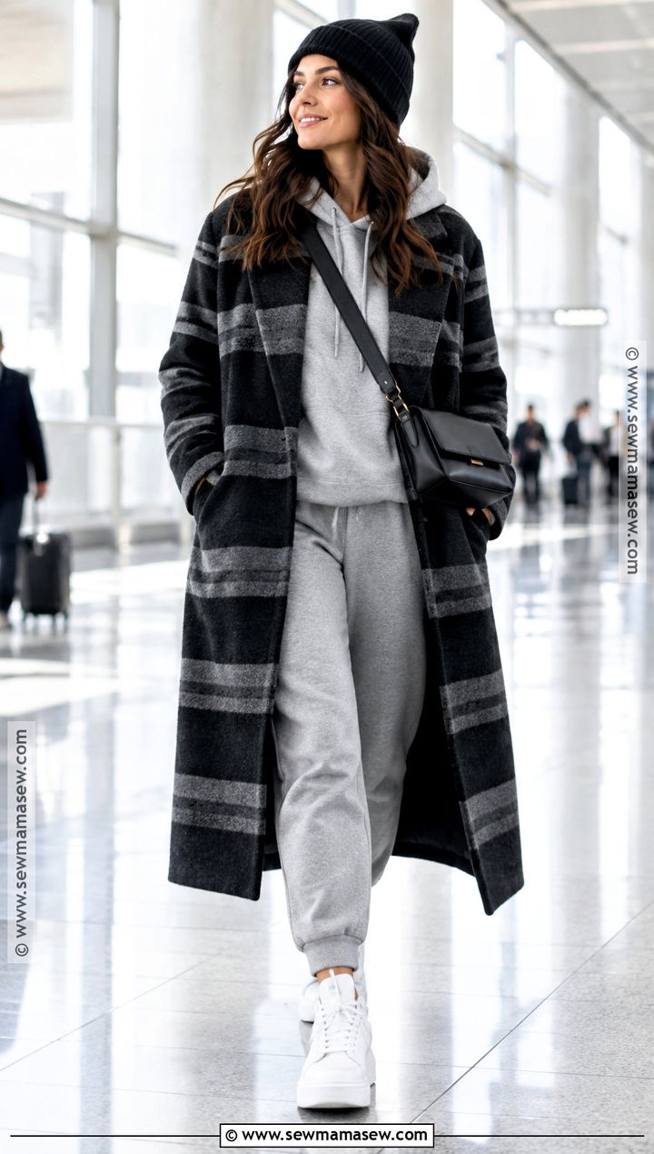 Striped Coat With A Hoodie And Joggers - 15 autumn striped coat ideas