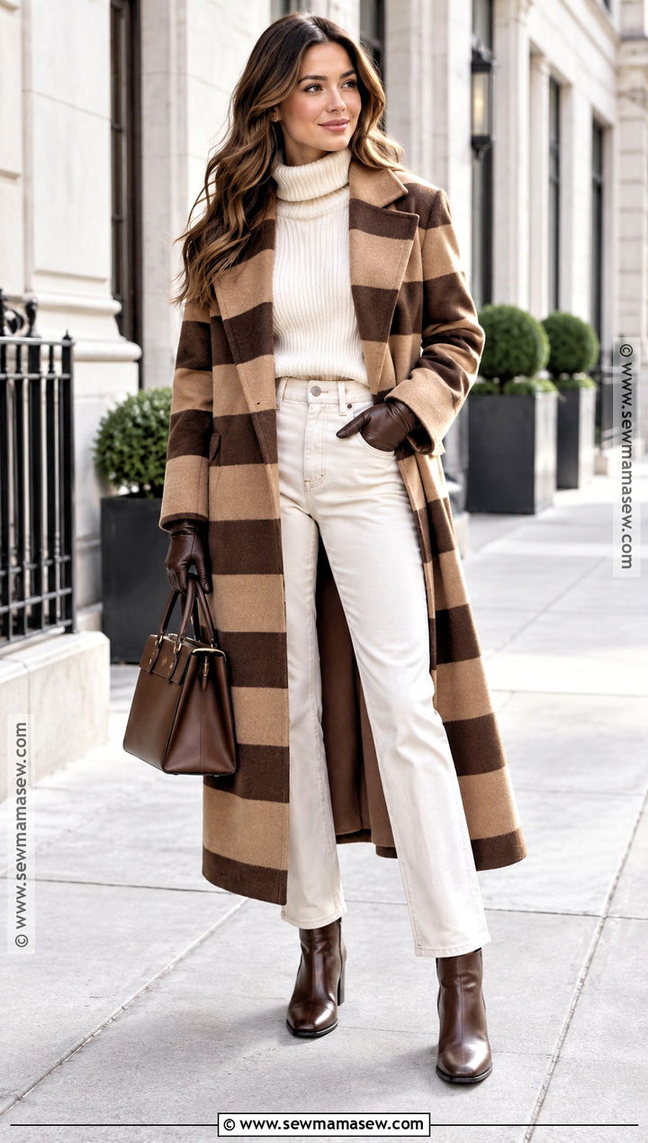 Striped Coat With Monochrome Outfit - 15 autumn striped clothing ideas
