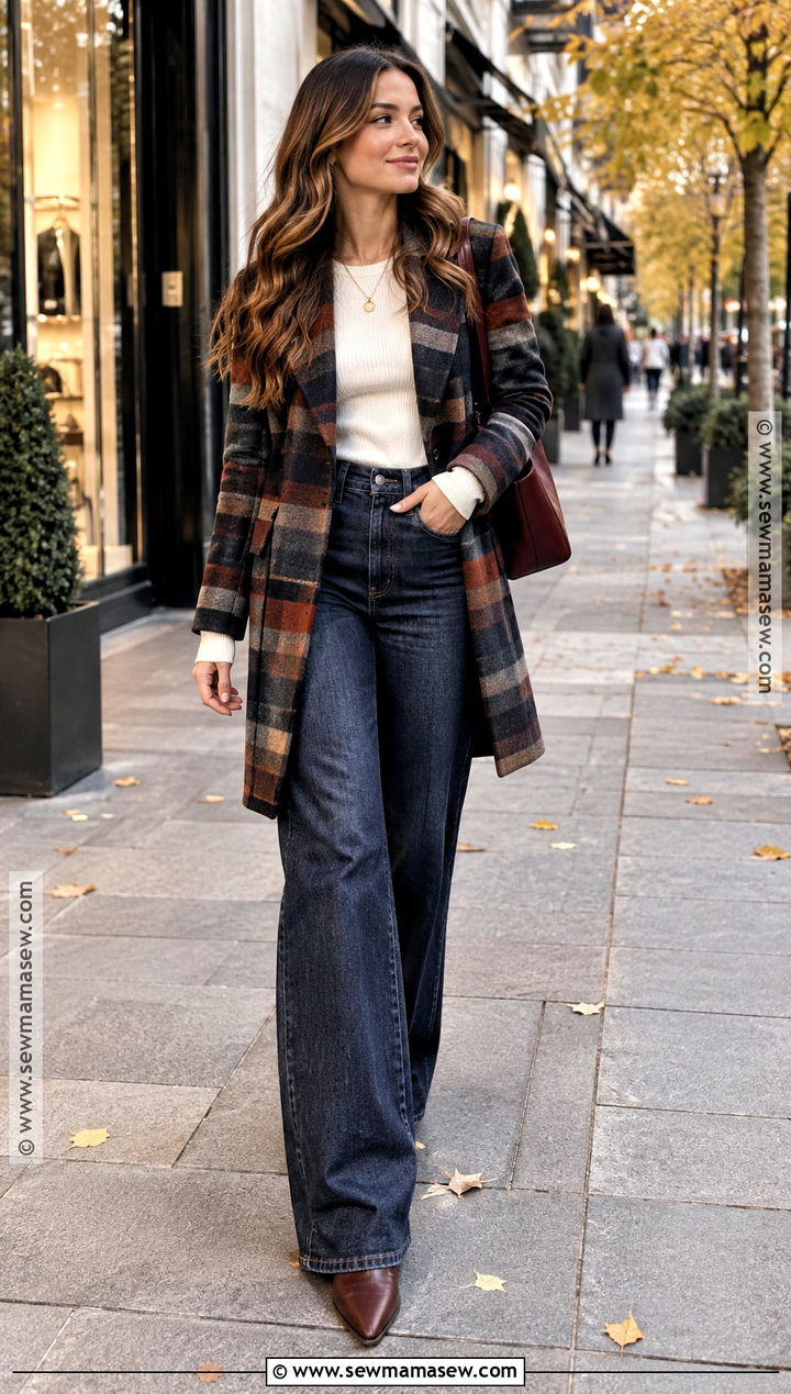 Striped Coat With Wide Leg Jeans - 15 autumn striped coat ideas