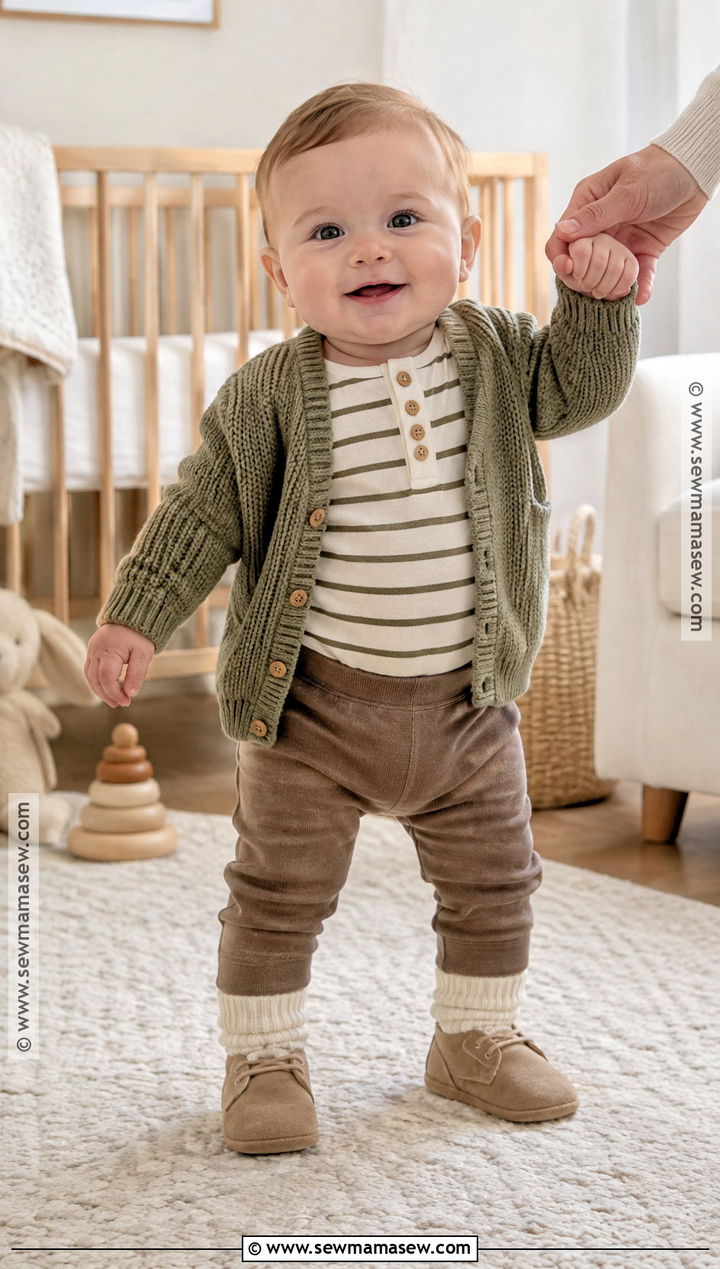 Striped Henley And Brown Leggings Baby Boy Fall Outfit - 15 Baby Boy Fall Outfits 0-3 Months
