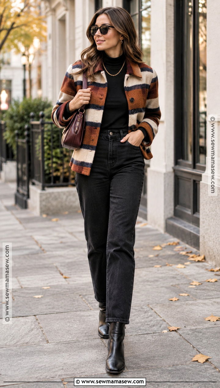 Striped Jacket With Black Jeans - 15 autumn striped jacket ideas