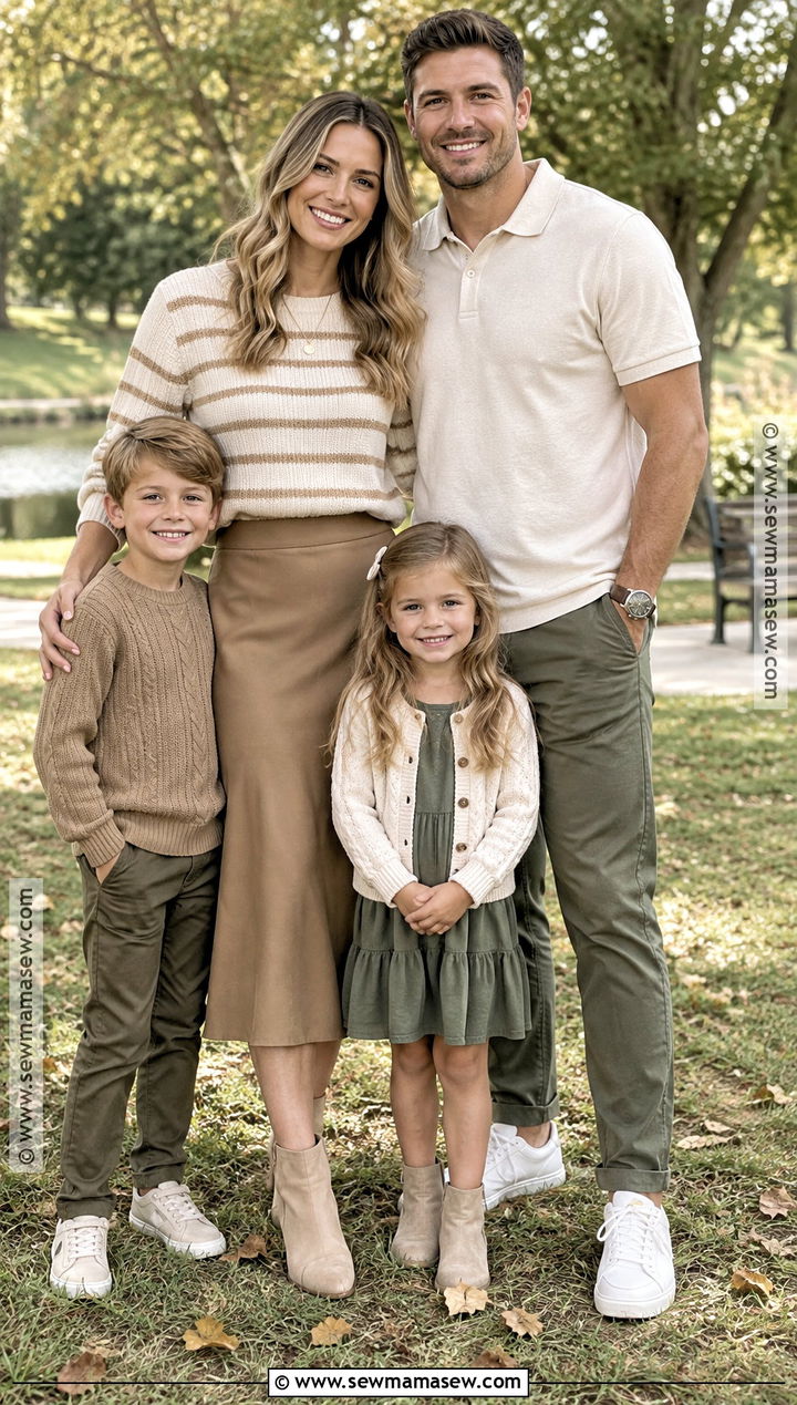 Striped Knit And Khaki Family Photo Outfits - 20 early fall family photo outfits