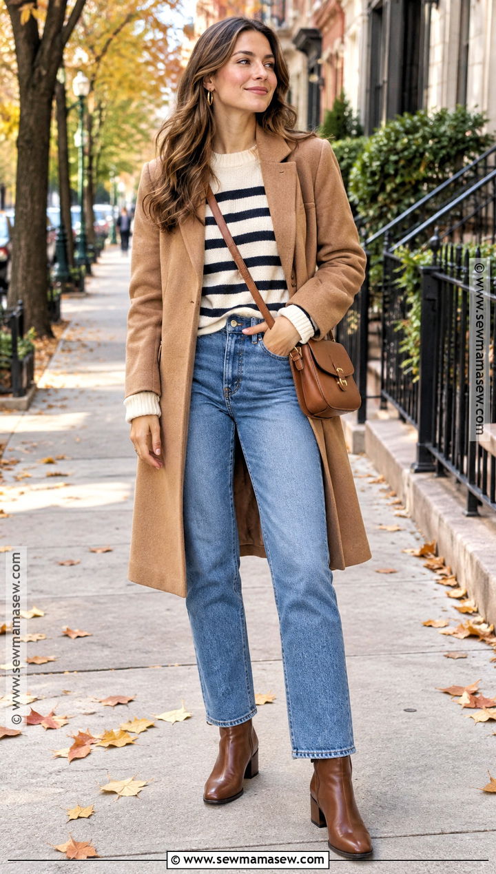 Striped Knitwear With Straight Leg Jeans - 15 autumn striped knitwear ideas