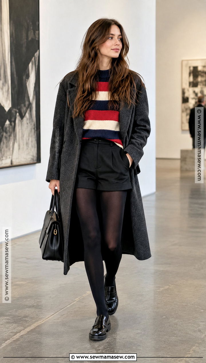 Striped Knitwear With Tailored Shorts And Tights - 15 autumn striped knitwear ideas