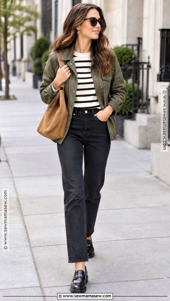 Striped Long Sleeve Fall Top With Black Jeans - 25 fall tops