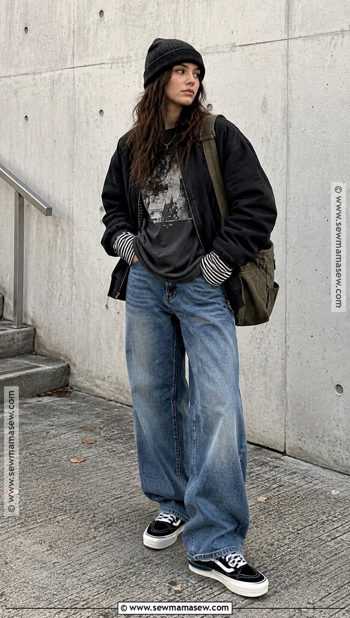Striped Long Sleeve and Baggy Jeans Grungy Fall Outfit - 25 grungy fall outfits