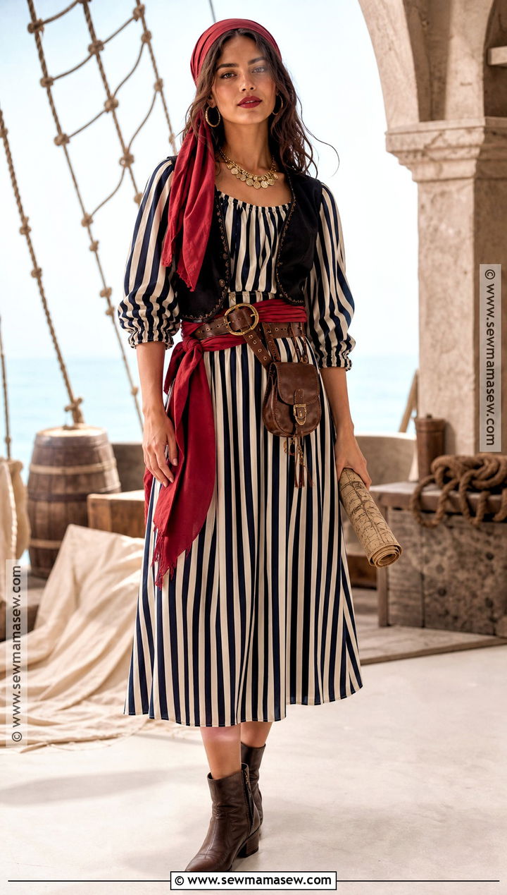 Striped Midi Dress Pirate Costume - 30 Simple Pirate Costume Ideas for Women