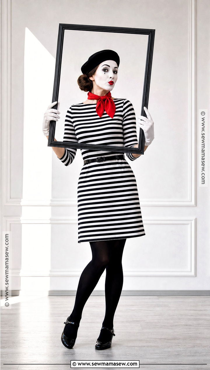Striped Mime Dress Costume With White Gloves - 30 Mime Costume Ideas for Women
