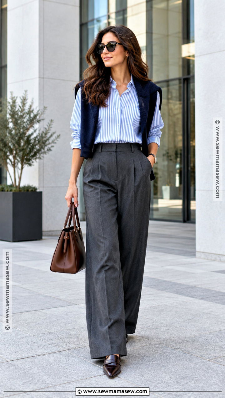 Striped Oxford Shirt With Wide Leg Trousers - 15 shirts for fall