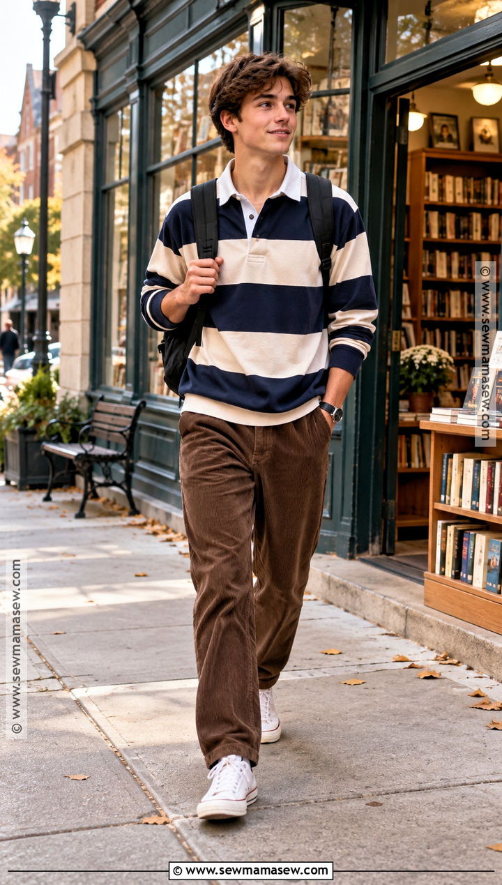 Striped Rugby Shirt With Corduroy Pants - 15 cute fall clothes for teens
