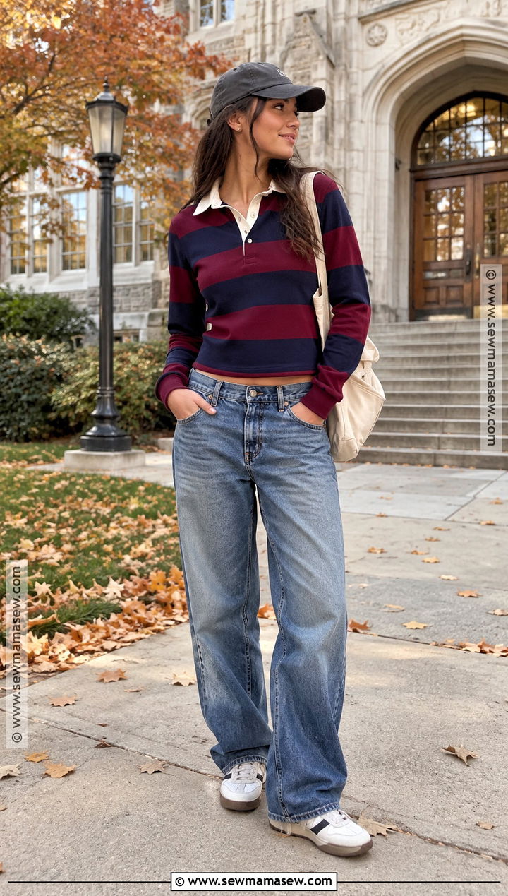Striped Rugby Shirt Y2K Autumn Outfit - 25 y2k autumn outfits