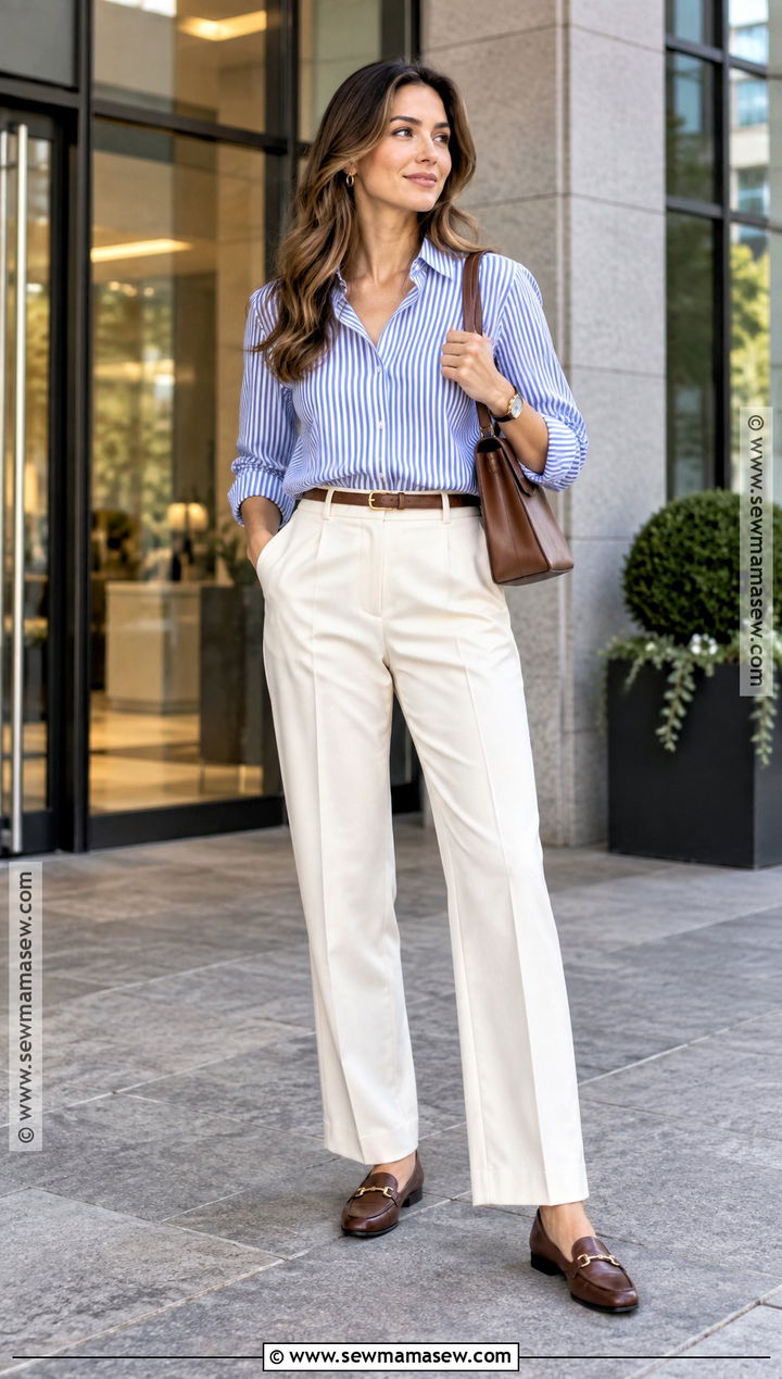 Striped Shirt And Tailored Trousers Outfit - 15 ootd fall ideas 2026