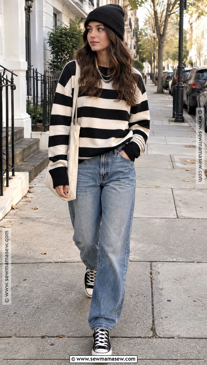 Striped Sweater And Baggy Jeans Outfit - 20 the neighbourhood sweater weather ideas