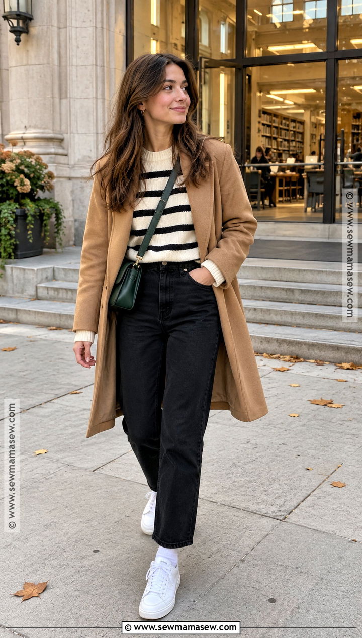 Striped Sweater And Black Jeans Autumn Uni Outfit - 25 autumn uni outfits