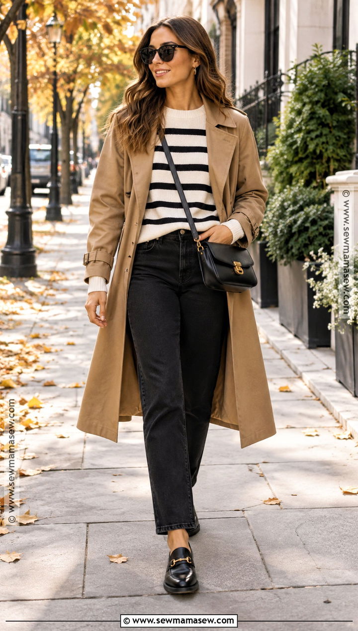 Striped Sweater And Black Jeans Fall Outfit - 15 fall outfits classic minimal chic