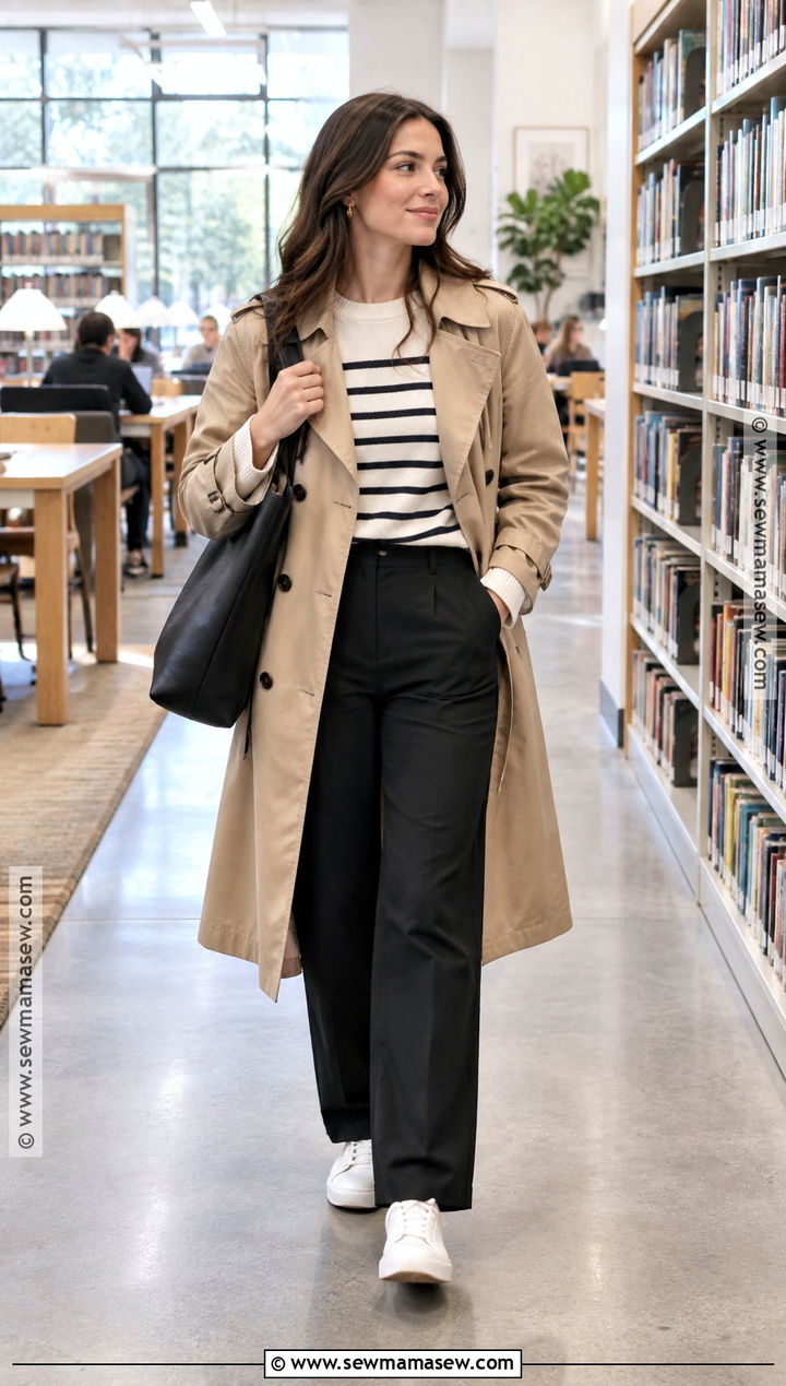 Striped Sweater And Black Trousers Library Outfit - 15 fall library outfit ideas