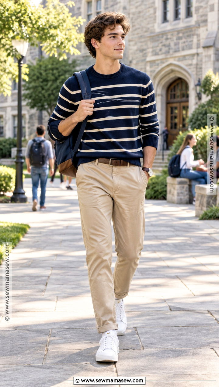 Striped Sweater And Chinos Back To School Outfit - 20 Styles For Back To School