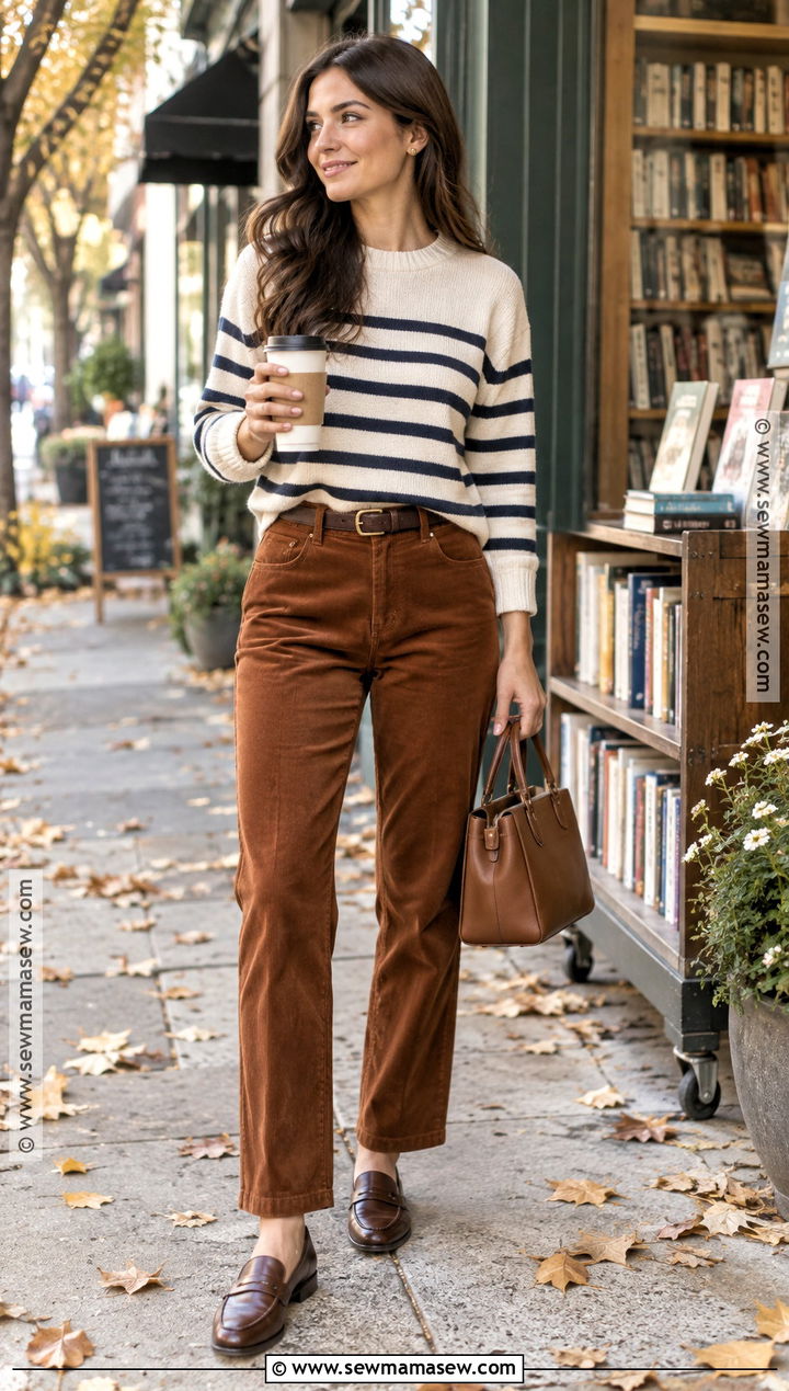 Striped Sweater And Corduroy Pants Autumn Date Night Outfit - 15 autumn date night outfit casual ideas