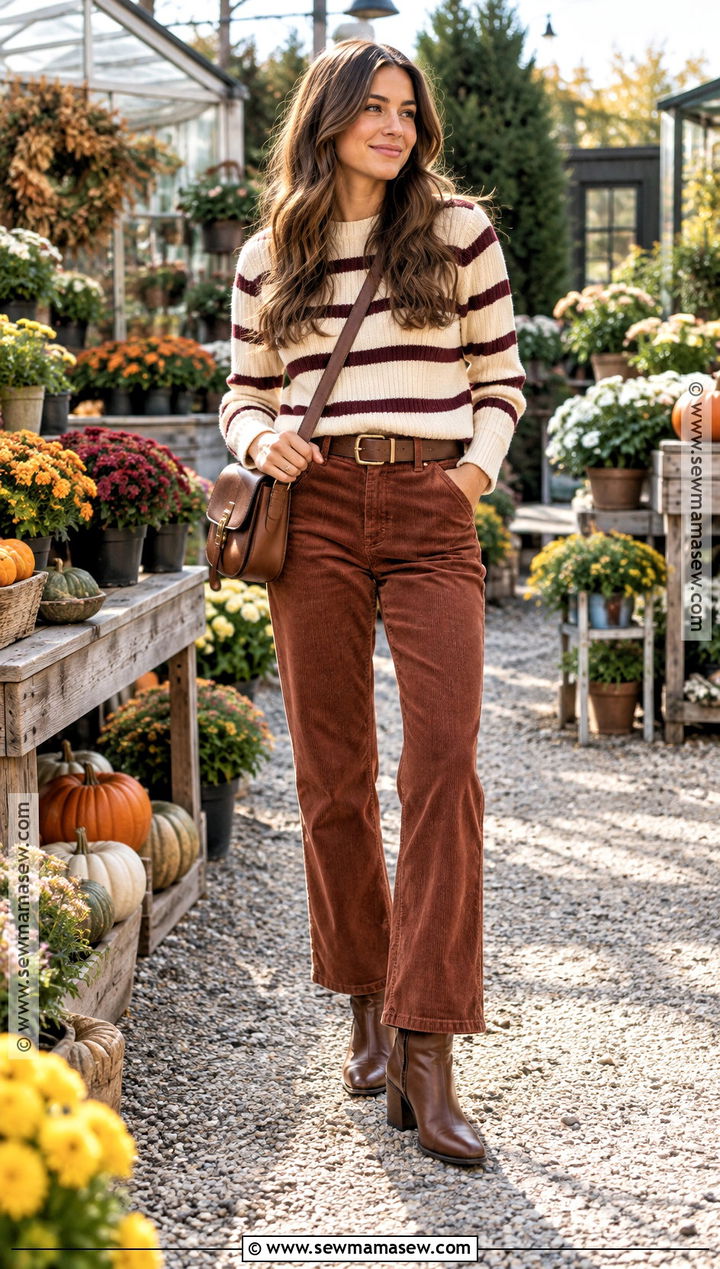 Striped Sweater And Corduroy Pants Fall Picture Outfit - 25 fall picture outfits