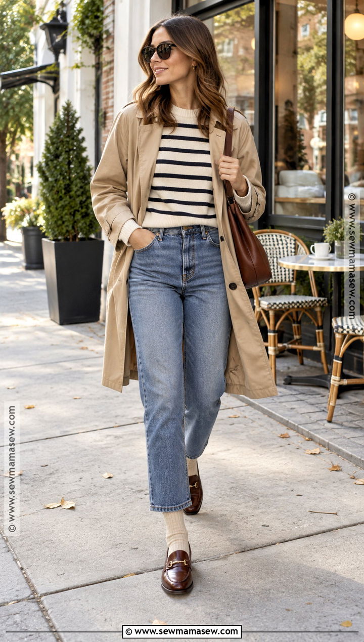 Striped Sweater And Cropped Jeans Fall Outfit - 25 fall style outfits
