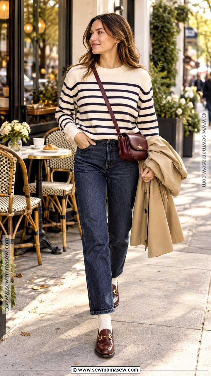 Striped Sweater And Dark Jeans Brunch Outfit - 20 Brunch Outfit Fall Casual Ideas