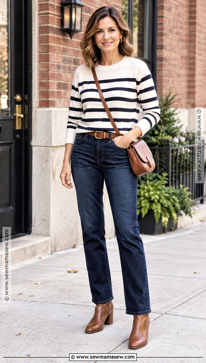 Striped Sweater And Dark Jeans Fall Outfit - 30 casual fall outfits for women