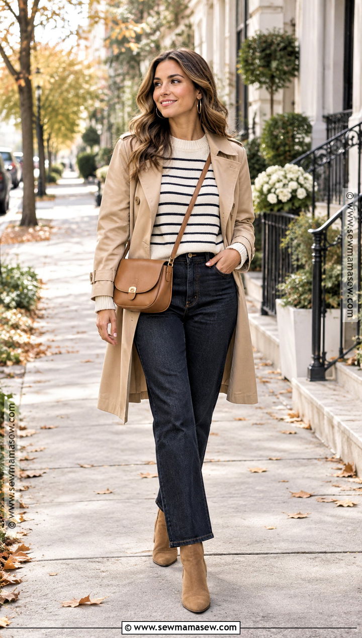 Striped Sweater And Dark Jeans Fall Photoshoot Outfit - 20 Fall Outfits For Photoshoot