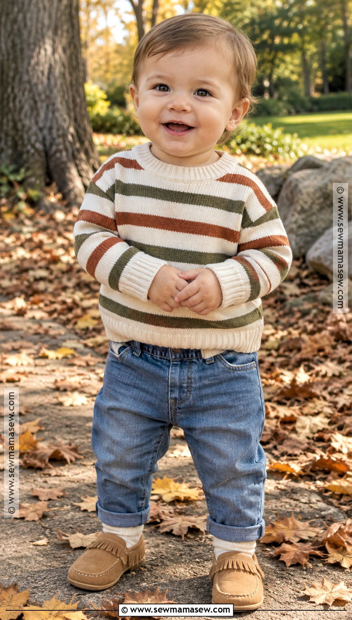 Striped Sweater And Soft Jeans Fall Baby Outfit - 20 fall baby outfits