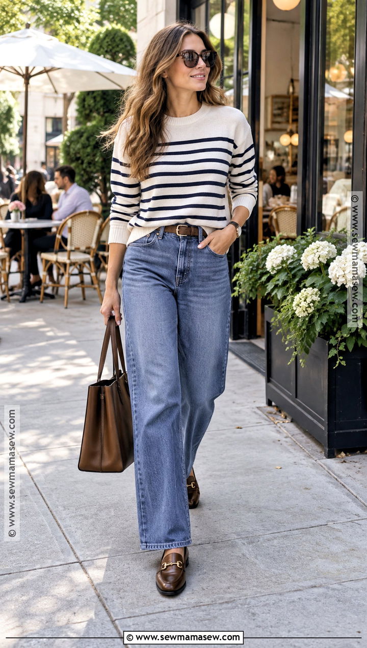 Striped Sweater And Wide Leg Jeans - 20 Sweater Weather Vibes Ideas