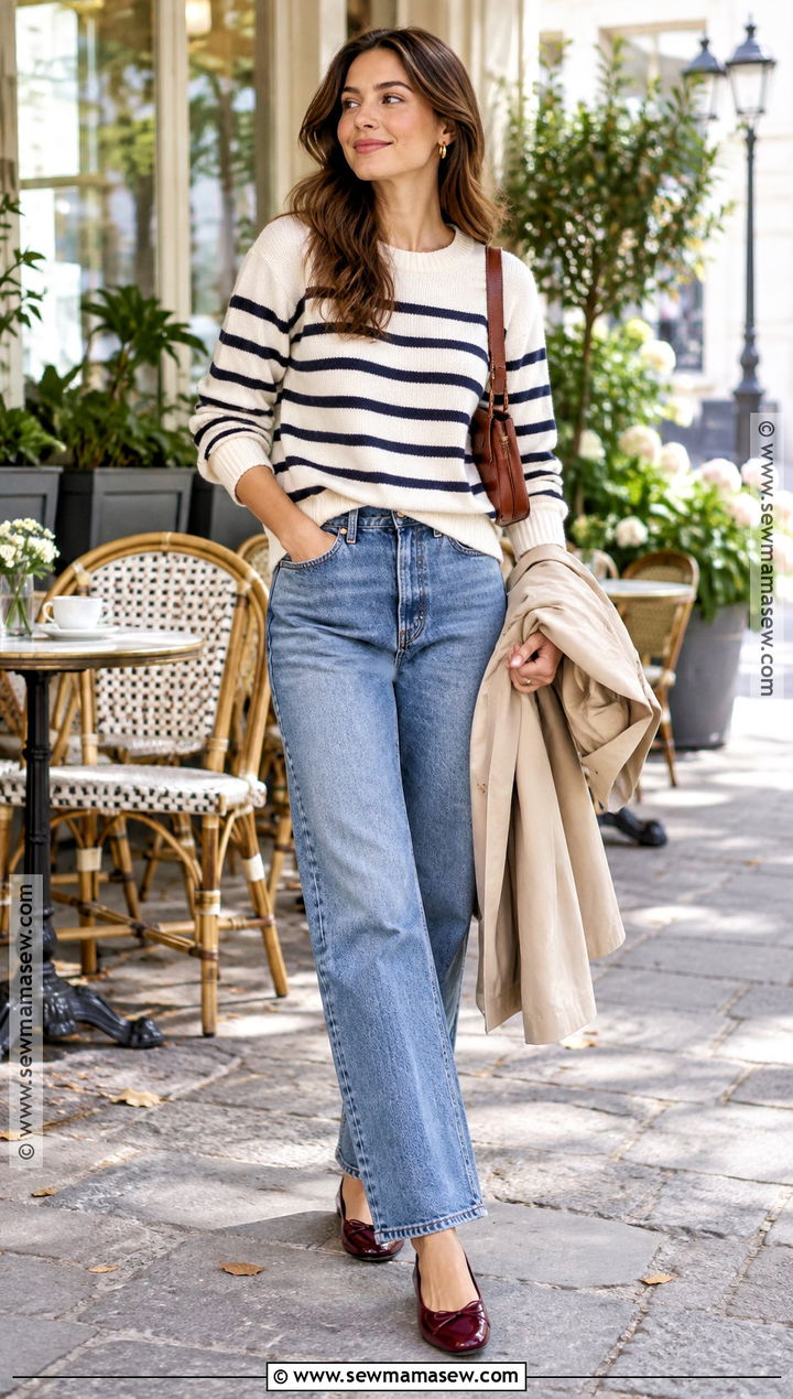 Striped Sweater Fall Outfit With Relaxed Jeans - 25 effortless fall outfits