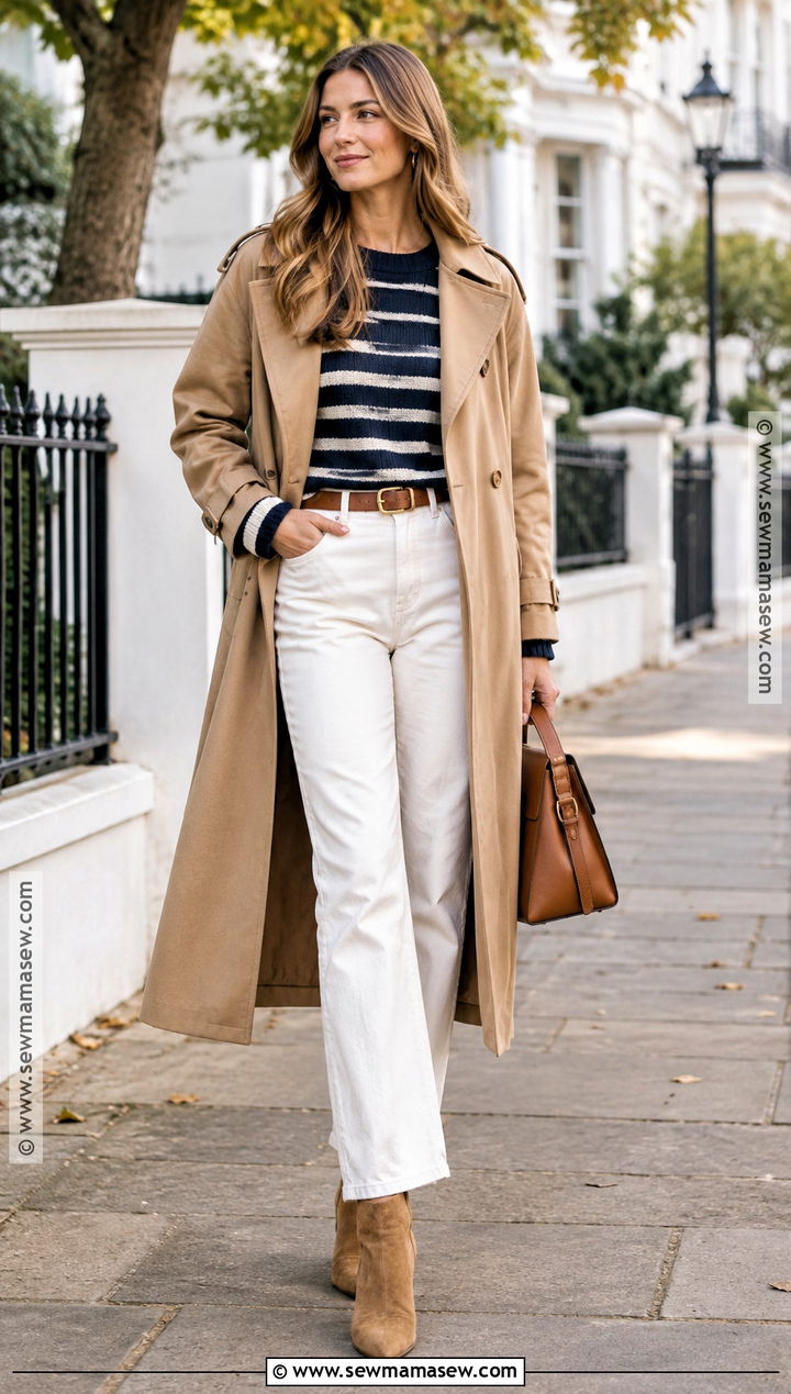 Striped Sweater Fall Outfit With White Jeans - 20 uk fall outfits
