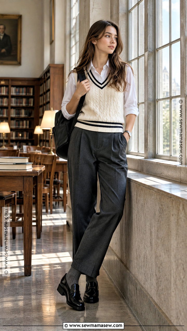 Striped Sweater Vest And Pleated Trousers Back To School Outfit - 20 Back To School Outfits Shein Codes