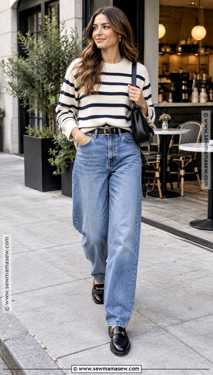 Striped Sweater With Baggy Jeans - 25 Cute Fall Sweaters