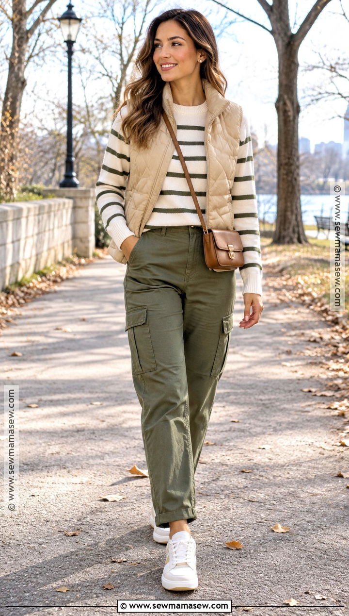 Striped Sweater With Cargo Pants - 15 Striped Sweater Fall Outfit Ideas