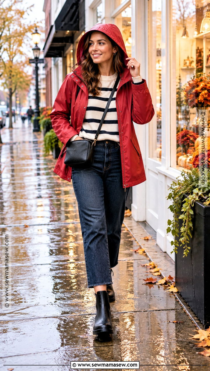 Striped Sweater With Cropped Jeans And Ankle Rain Boots - 15 comfy rainy day outfit fall ideas