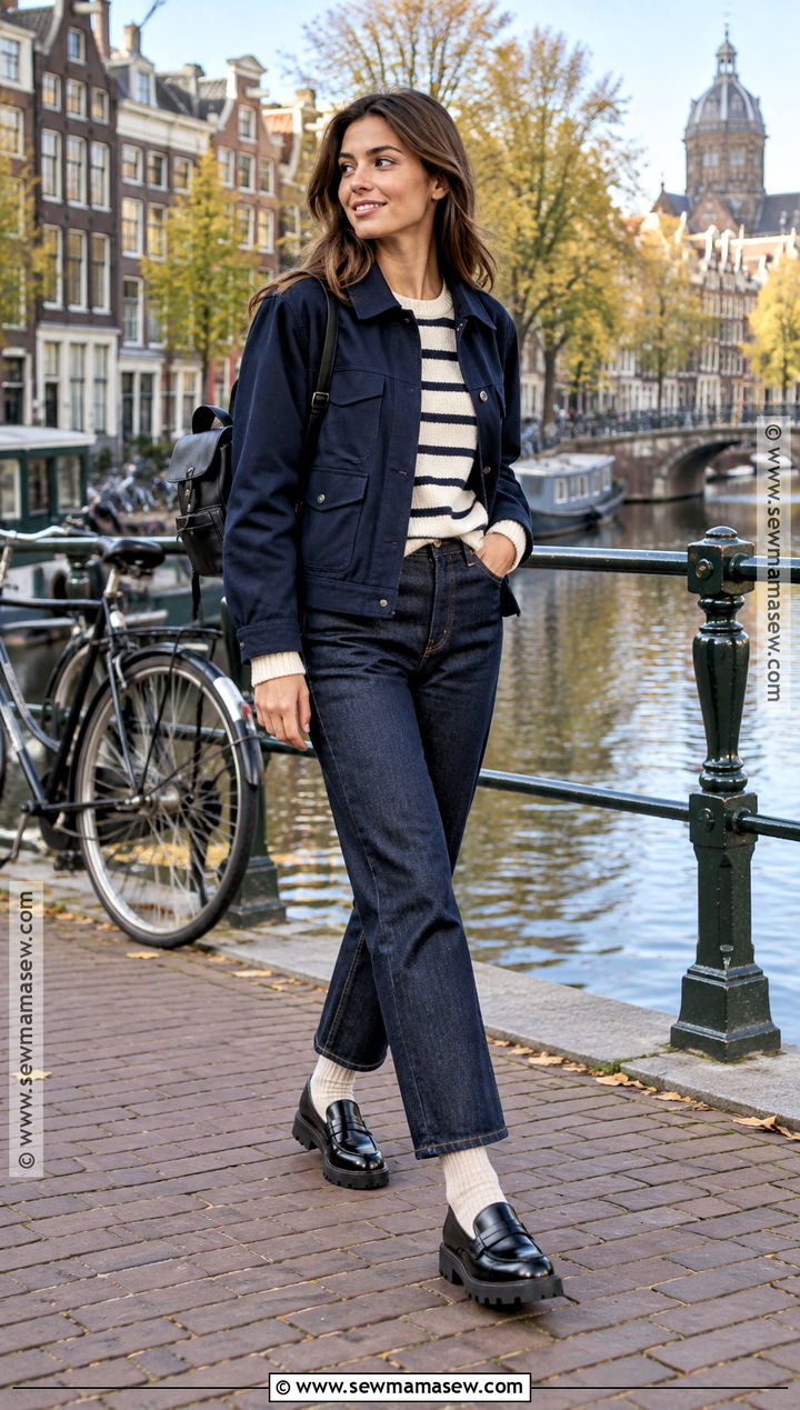 Striped Sweater With Dark Jeans And Loafers - 15 amsterdam fits autumn