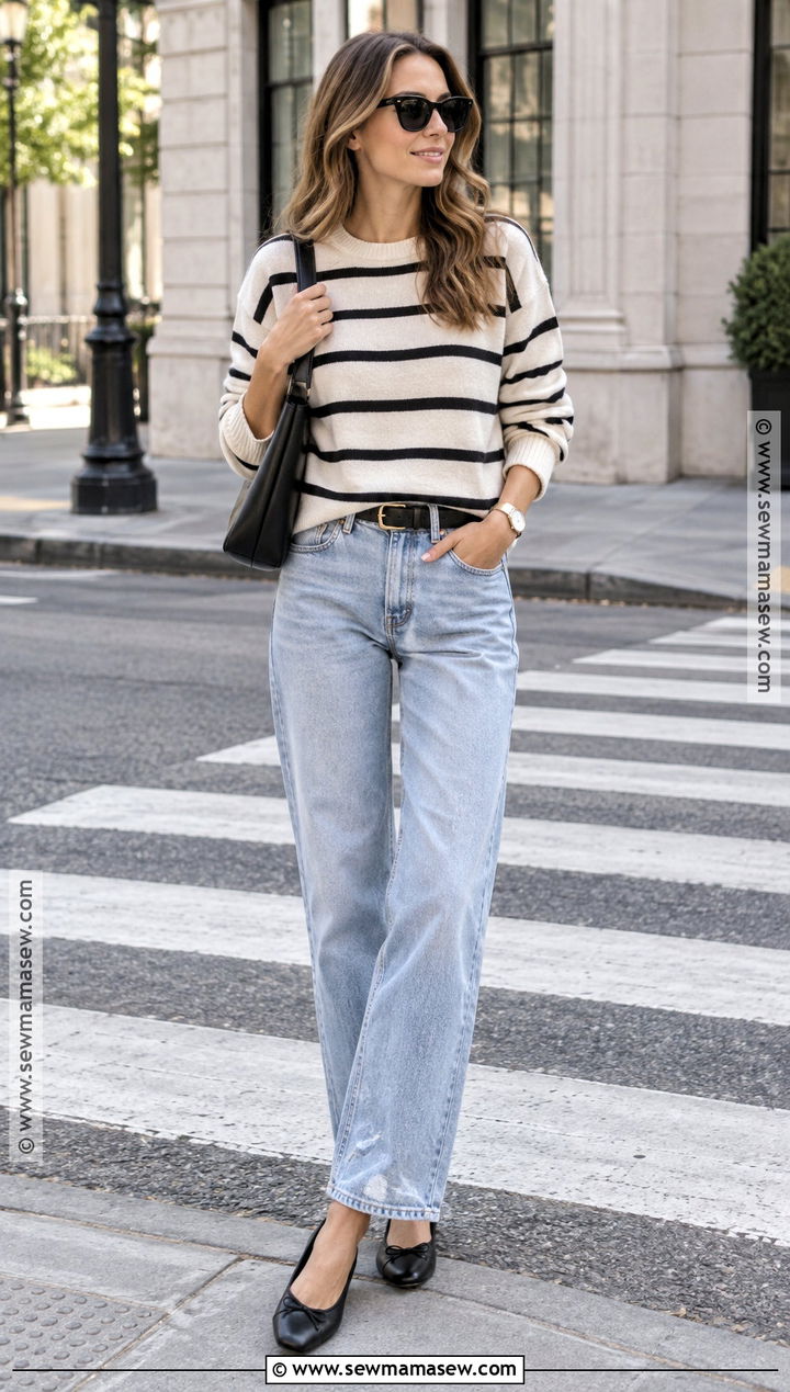 Striped Sweater With Relaxed Jeans - 15 kate brock fall outfits