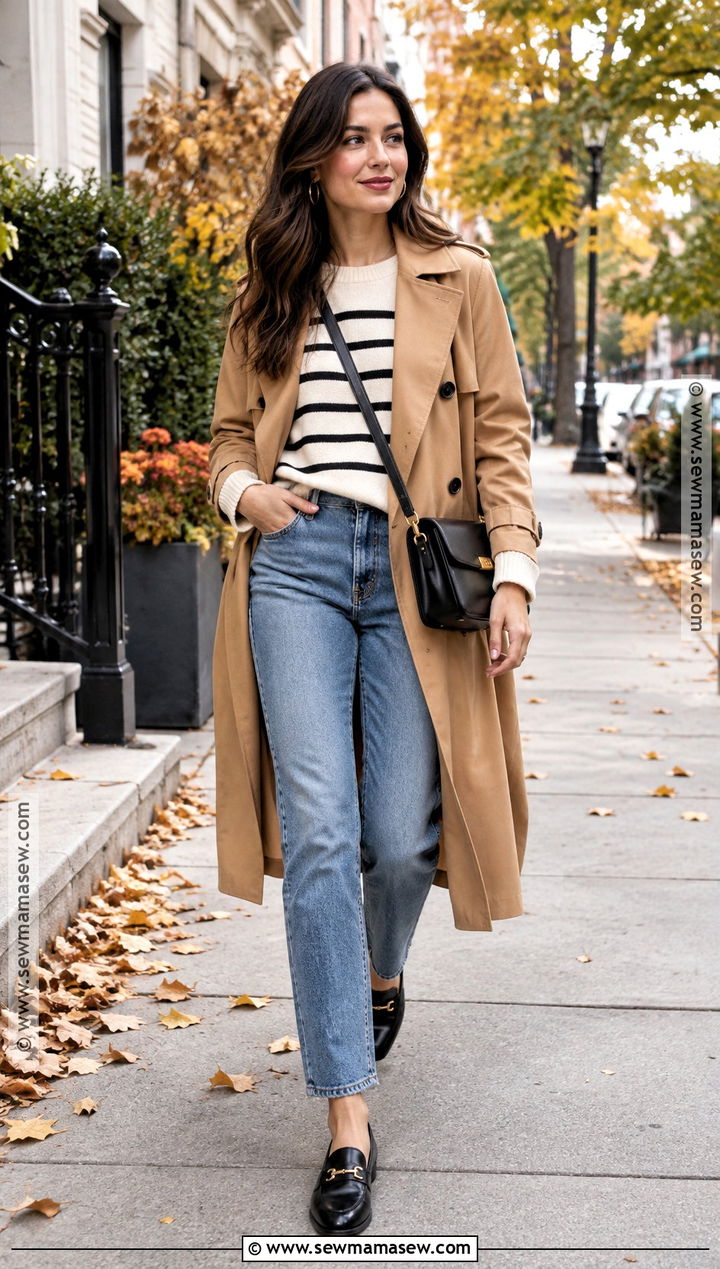 Striped Sweater With Straight Leg Jeans - 15 Fall Striped Sweater Ideas