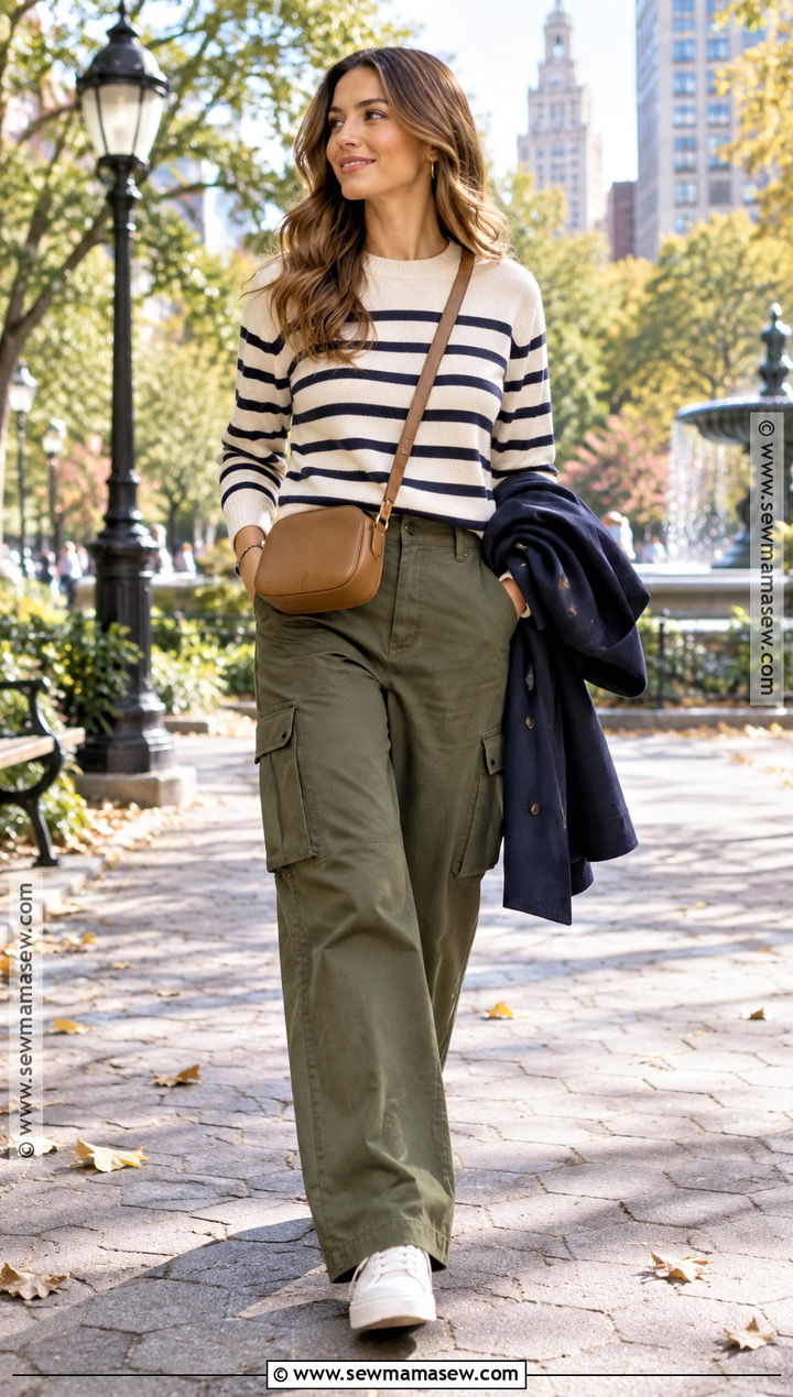 Striped Sweater and Cargo Pants Fall Outfit - 15 stylish fall outfits casual