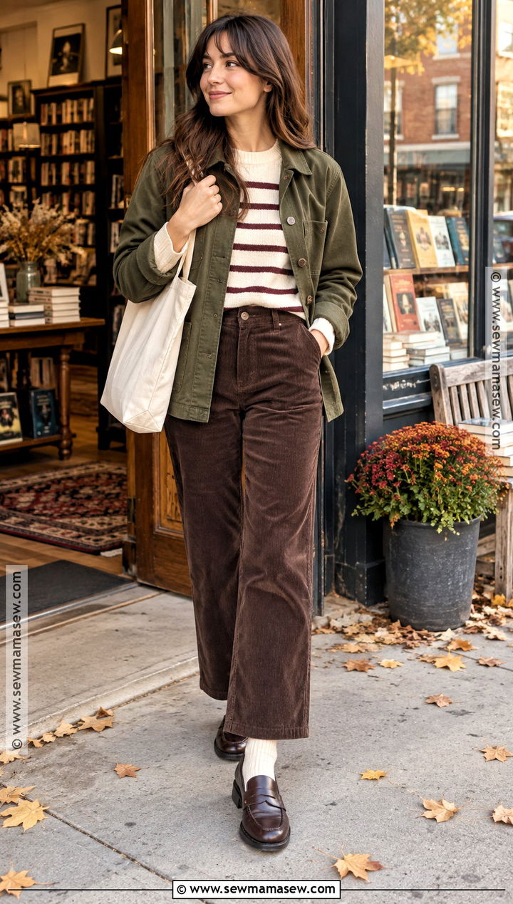 Striped Sweater and Corduroy Pants Downtown Autumn Outfit - 20 Downtown Autumn Outfits