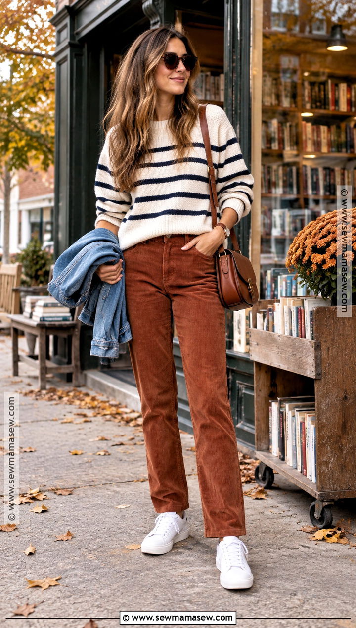 Striped Sweater and Corduroy Pants Fall Road Trip Outfit - 20 fall road trip outfit ideas