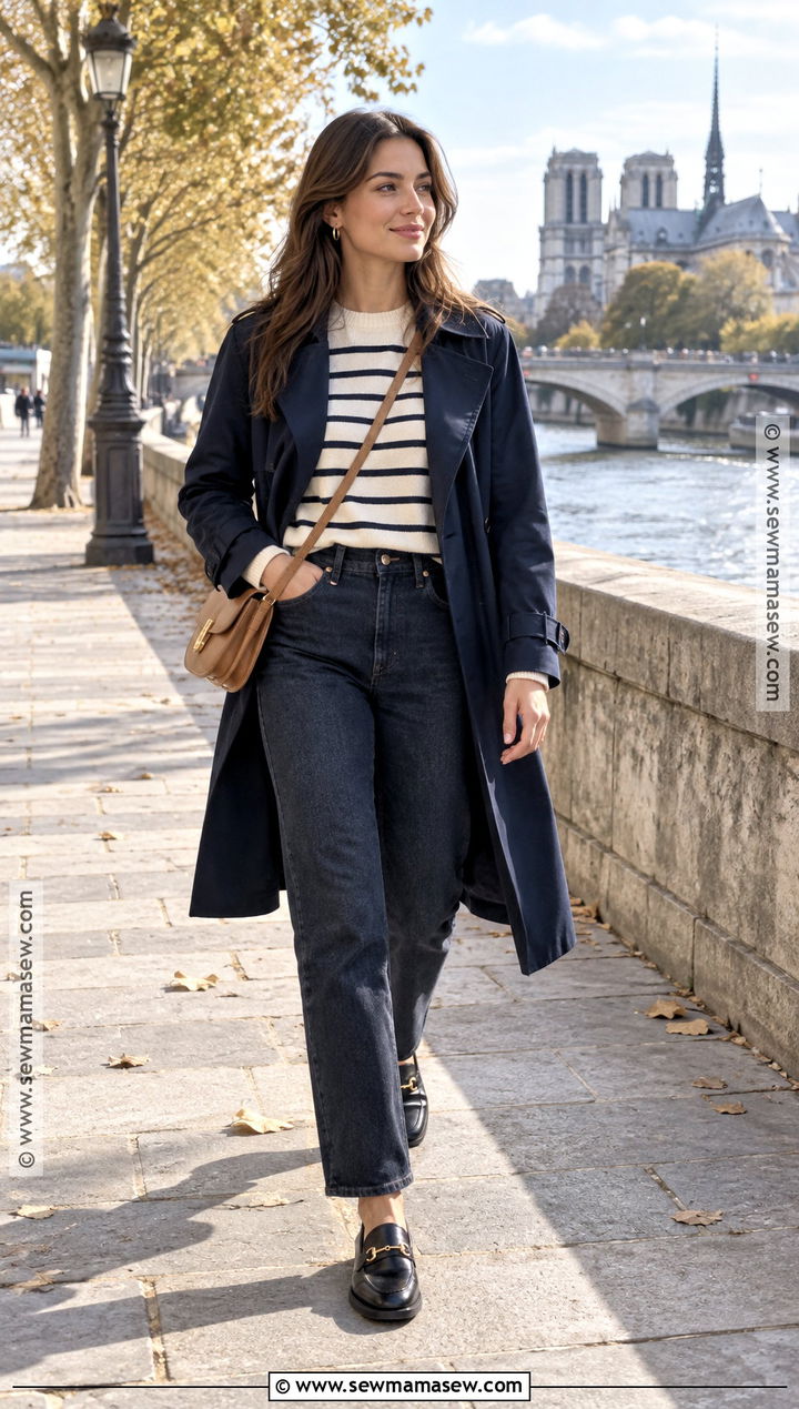 Striped Sweater and Dark Jeans Paris Outfit - 20 outfits for paris in october