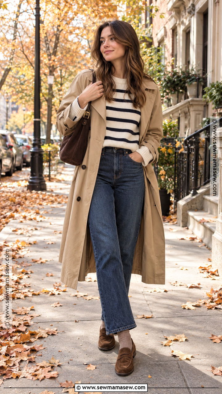 Striped Sweater and Dark Wash Jeans Fall Outfit - 20 Fall Inspiration Outfits