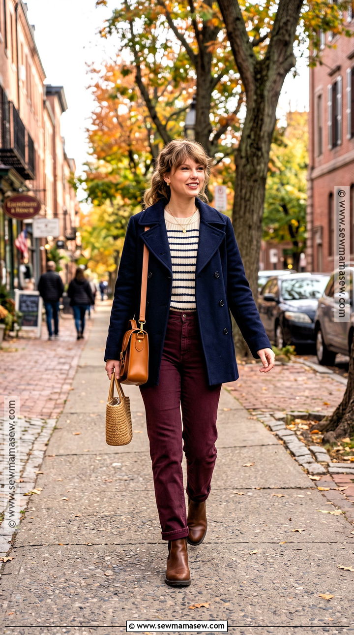 Striped Sweater and Red Jeans - 20 Taylor Swift Fall Outfits
