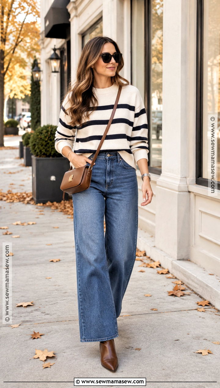 Striped Sweater and Wide Leg Jeans Fall Outfit - 15 Fall Outfit Staples 2026