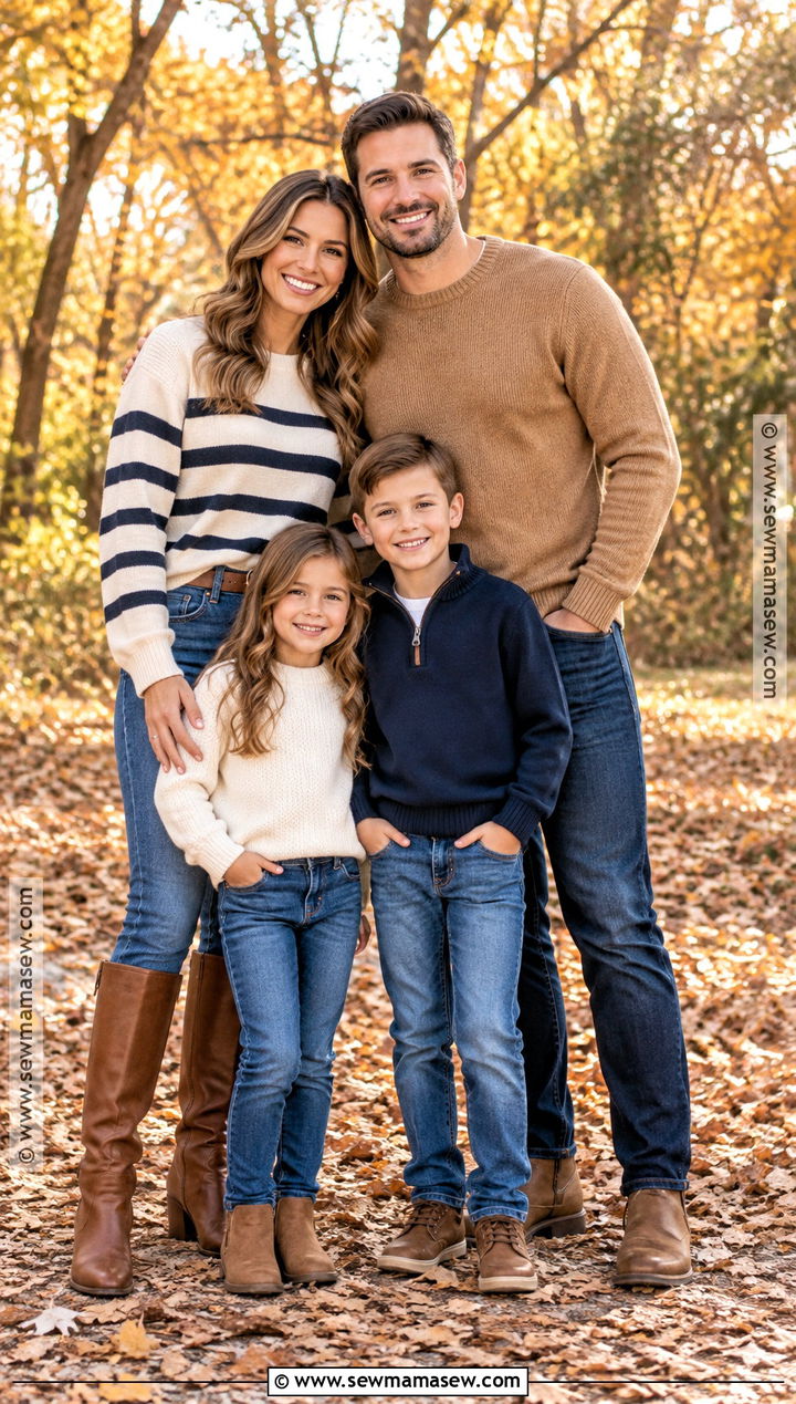 Striped Sweaters And Jeans Family Outfit - 20 fall family pictures outfits jeans